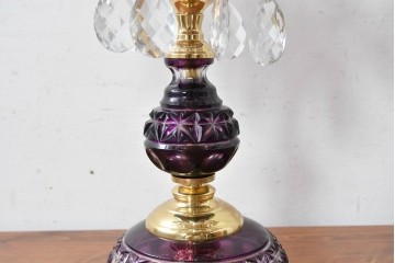《スタンドライト加工費込み》　中古　美品　チェコ　LIGLASS(リグラス)　紫色の装飾が華やかな3灯置き型照明　定価約25万円　(R-089278)
