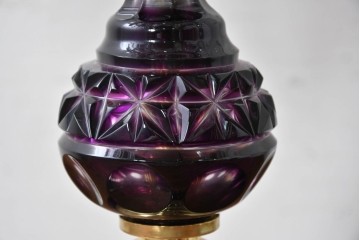《スタンドライト加工費込み》　中古　美品　チェコ　LIGLASS(リグラス)　紫色の装飾が華やかな3灯置き型照明　定価約25万円　(R-089278)