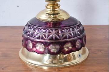 《スタンドライト加工費込み》　中古　美品　チェコ　LIGLASS(リグラス)　紫色の装飾が華やかな3灯置き型照明　定価約25万円　(R-089278)