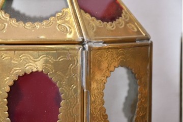 ヴィンテージ　真鍮　透かし模様が魅力なアラビアンテイストのランタン3個セット　※ディスプレイ用　(R-089285)