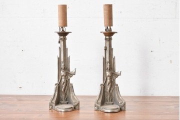 《スタンドライト加工費込み》　イギリスヴィンテージ　美術工芸品のようなテーブルライト2台セット　(R-089288)