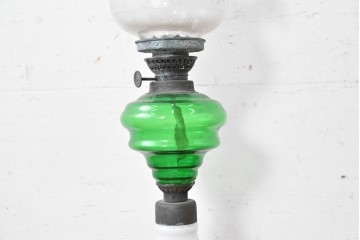 和製アンティーク　大正ロマン　グリーンの色ガラスが美しいオイルランプ　(R-089289)