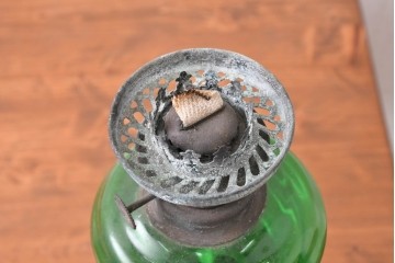 和製アンティーク　大正ロマン　グリーンの色ガラスが美しいオイルランプ　(R-089289)