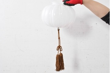《引っ掛けシーリング式ペンダントライト加工費込み》　和製アンティーク　ふっくらと丸みのあるぼんぼり型フォルムが可愛らしいランプシェード　(R-089290)