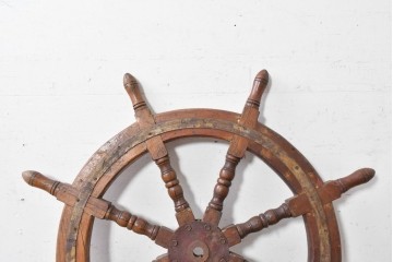 イギリスアンティーク　挽物細工が施された存在感のある舵輪　(R-089295)