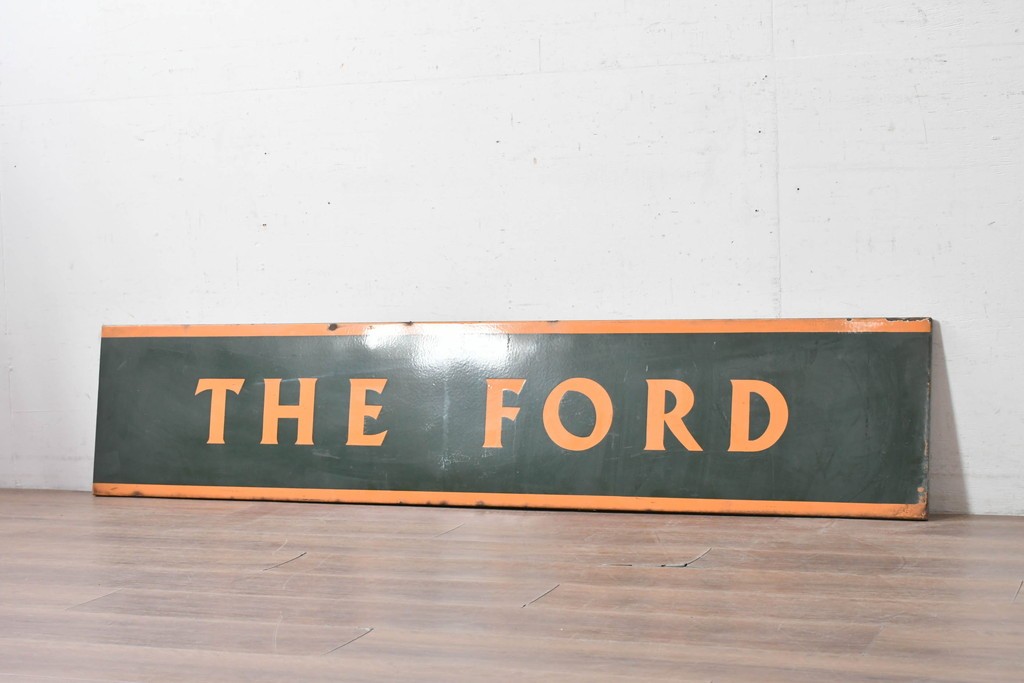イギリスアンティーク　1930年から1950年頃　THE FORD　グリーンとオレンジのカラーリングがお洒落な看板　(R-089297)