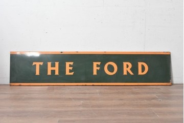 イギリスアンティーク　1930年から1950年頃　THE FORD　グリーンとオレンジのカラーリングがお洒落な看板　(R-089297)