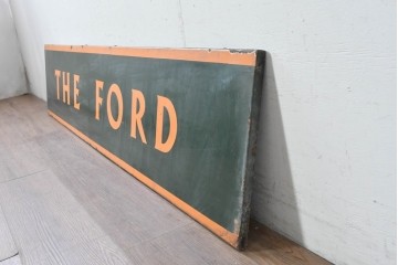 イギリスアンティーク　1930年から1950年頃　THE FORD　グリーンとオレンジのカラーリングがお洒落な看板　(R-089297)