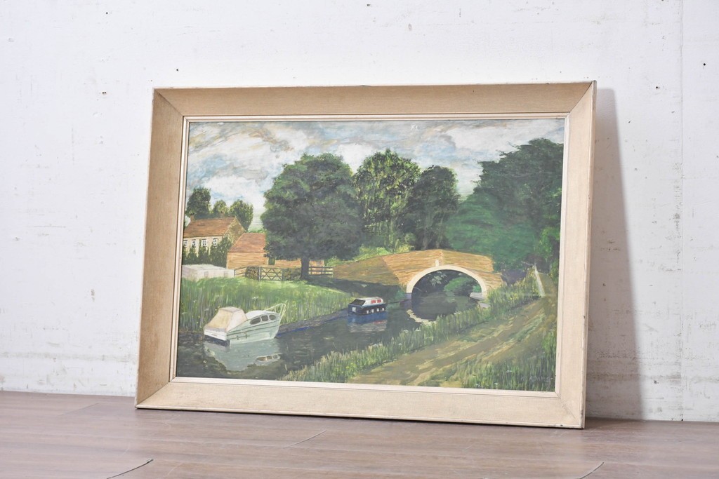 イギリスヴィンテージ　1960年から1970年頃　H. ADAMS作　のどかな風景が描かれた絵画　(R-089300)