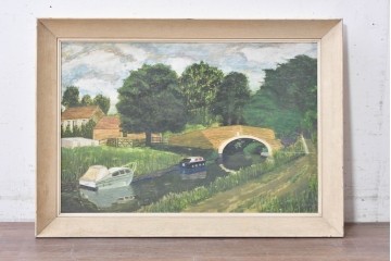 イギリスヴィンテージ　1960年から1970年頃　H. ADAMS作　のどかな風景が描かれた絵画　(R-089300)