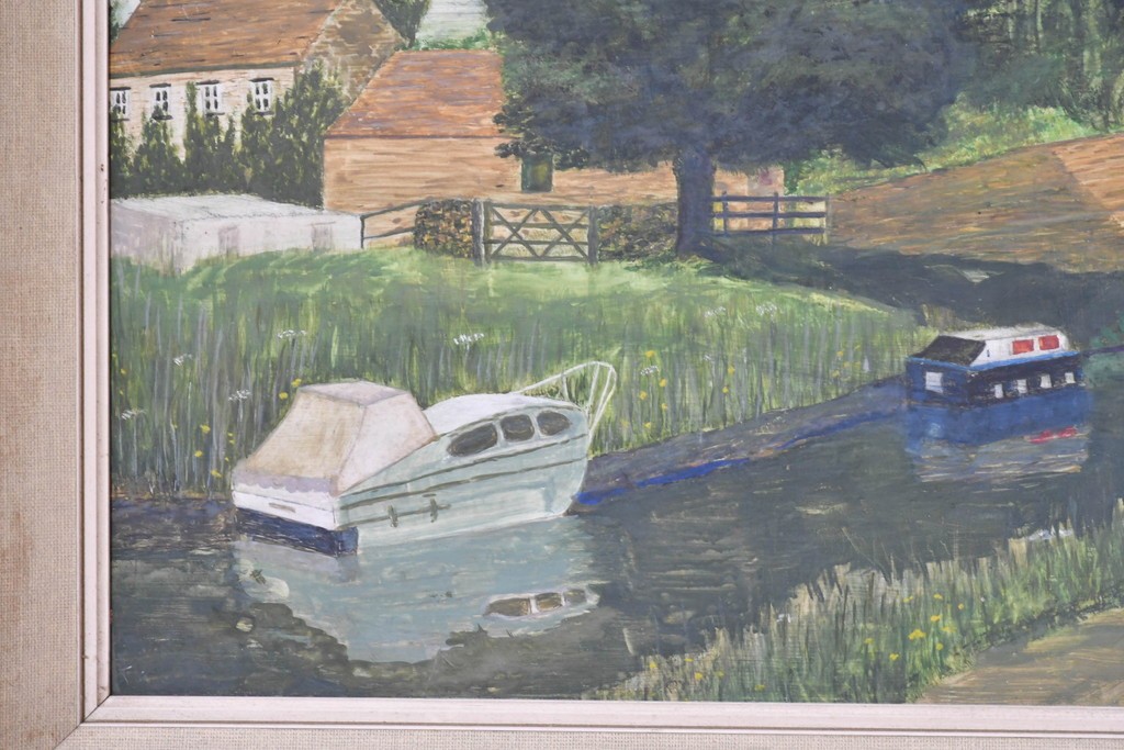 イギリスヴィンテージ　1960年から1970年頃　H. ADAMS作　のどかな風景が描かれた絵画　(R-089300)
