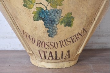 イタリアヴィンテージ　葡萄柄イエローカラーが目を惹く葡萄収穫用バスケット　(R-089336)