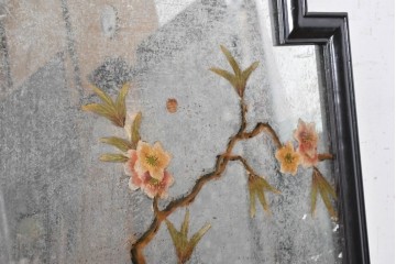 アジアンヴィンテージ　中国　縁起物の桃と蝶が描かれたミラーウォールアート　(R-089356)