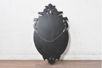 中古　イタリアンデザイン　面取り鏡　花模様のエッチングが美しいウォールミラー　(R-089358)