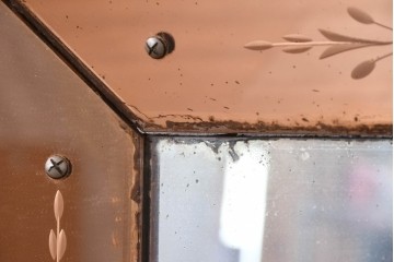 フランスヴィンテージ　花模様をあしらったフレームが華やかなウォールミラー　(R-089372)