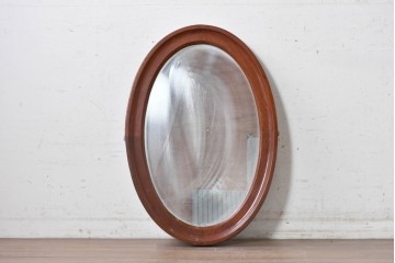 フランスヴィンテージ　1960年頃　マホガニー材　オーバル型ウォールミラー　(R-089374)