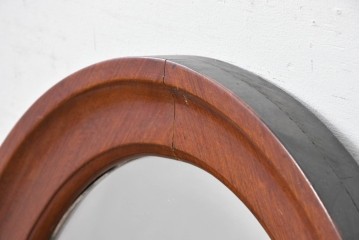 フランスヴィンテージ　1960年頃　マホガニー材　オーバル型ウォールミラー　(R-089374)