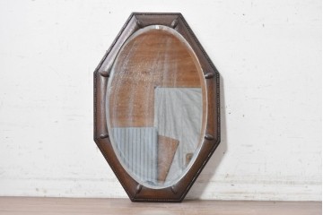 イギリスアンティーク　1920年頃　オーク材　八角形フレームがクラシカルなウォールミラー　(R-089375)