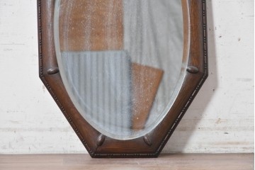 イギリスアンティーク　1920年頃　オーク材　八角形フレームがクラシカルなウォールミラー　(R-089375)