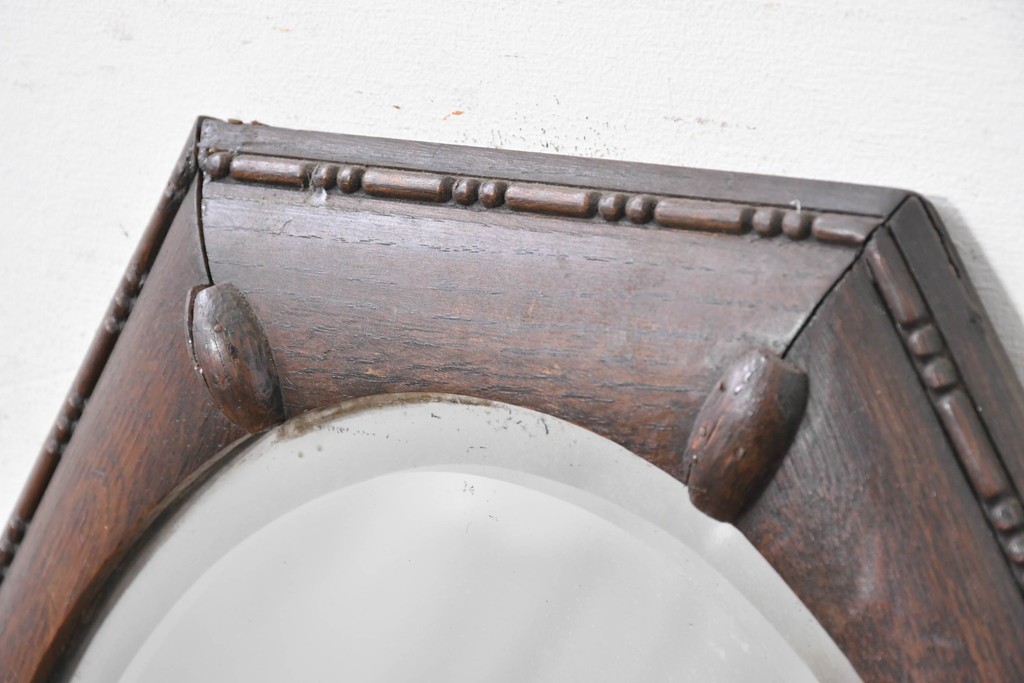 イギリスアンティーク　1920年頃　オーク材　八角形フレームがクラシカルなウォールミラー　(R-089375)