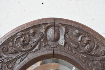 オランダアンティーク　1920年頃　オーク材　アカンサス模様の彫刻フレームが美しいウォールミラー　(R-089376)