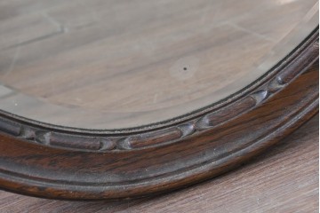 イギリスアンティーク　1920年頃　オーク材　オーバル型の上品なフレームが美しいウォールミラー　(R-089377)