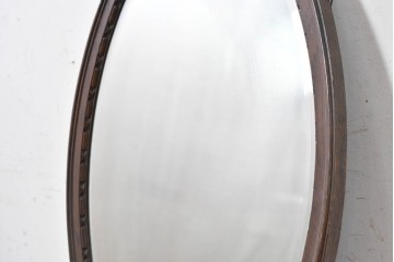イギリスアンティーク　1920年頃　オーク材　オーバル型の上品なフレームが美しいウォールミラー　(R-089377)