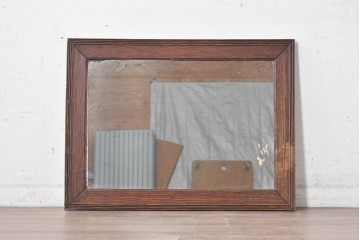 イギリスアンティーク　1930年頃　オーク材　木目を活かしたフレームがクラシカルなウォールミラー　(R-089379)