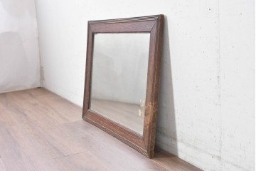 イギリスアンティーク　1930年頃　オーク材　木目を活かしたフレームがクラシカルなウォールミラー　(R-089379)