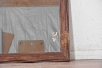 イギリスアンティーク　1930年頃　オーク材　木目を活かしたフレームがクラシカルなウォールミラー　(R-089379)