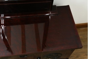 和製ヴィンテージ　高級品　超美品!!　仙台民芸箪笥(仙台箪笥)　漆塗り　牡丹紋様の重厚な金具が美しい木地呂塗りの鏡台　(R-089385)