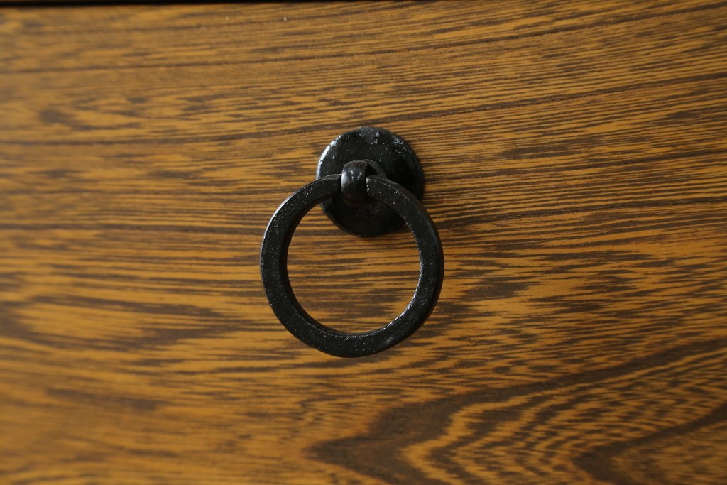 中古　美品　ニレ材　水屋箪笥上段　格子戸が趣を添える戸棚　(R-089389)