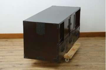 中古　最高級!　前面欅材　総漆塗り(木地呂塗り)　渡辺家具店製　和の空間を格調高く彩る仙台箪笥ローボード　(R-089392)