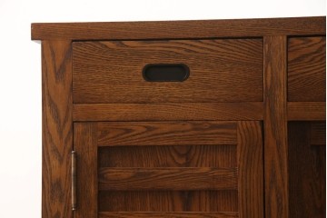 中古　ニレ材　縦格子の引き戸が趣を添える水屋箪笥サイドボード　(R-089395)