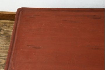 和製アンティーク　昭和初期から昭和中期　朱塗り　根来塗?　丸みのある天板と飾り脚が可愛らしい座卓　(R-089423)