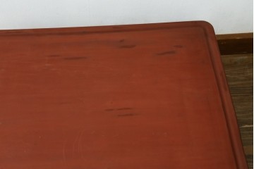 和製アンティーク　昭和初期から昭和中期　朱塗り　根来塗?　丸みのある天板と飾り脚が可愛らしい座卓　(R-089423)
