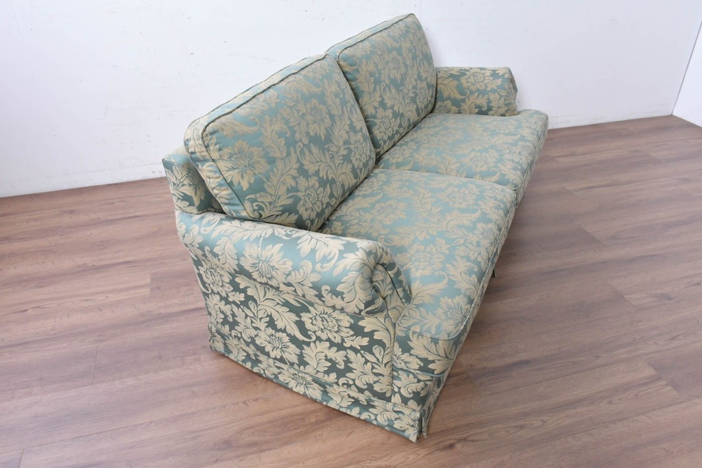 中古　美品　maruni(マルニ木工)　地中海シリーズ　モナコハイ　花柄ファブリックが上品なワイドラブシート　(R-089470)