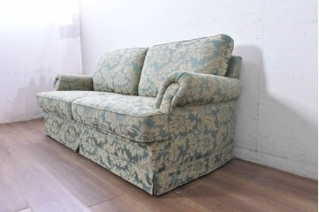 中古　美品　maruni(マルニ木工)　地中海シリーズ　モナコハイ　花柄ファブリックが上品なワイドラブシート　(R-089470)