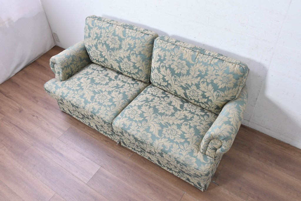 中古　美品　maruni(マルニ木工)　地中海シリーズ　モナコハイ　花柄ファブリックが上品なワイドラブシート　(R-089470)
