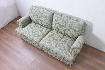 中古　美品　maruni(マルニ木工)　地中海シリーズ　モナコハイ　花柄ファブリックが上品なワイドラブシート　(R-089470)