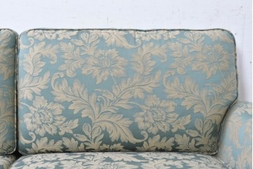 中古　美品　maruni(マルニ木工)　地中海シリーズ　モナコハイ　花柄ファブリックが上品なワイドラブシート　(R-089470)