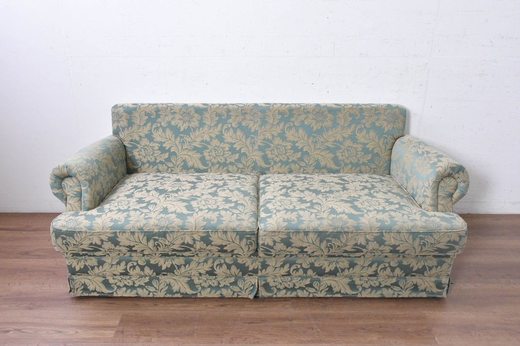 中古　美品　maruni(マルニ木工)　地中海シリーズ　モナコハイ　花柄ファブリックが上品なワイドラブシート　(R-089470)