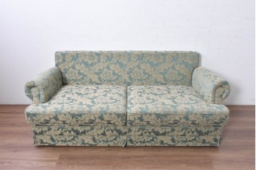 中古　美品　maruni(マルニ木工)　地中海シリーズ　モナコハイ　花柄ファブリックが上品なワイドラブシート　(R-089470)