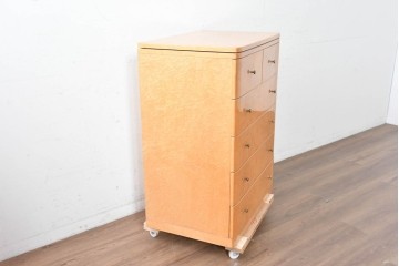 中古　島本家具工芸　バーズアイ　天板が美しく浮き上がって見える5段チェスト　(R-089479)