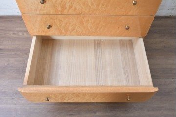 中古　島本家具工芸　バーズアイ　天板が美しく浮き上がって見える5段チェスト　(R-089479)