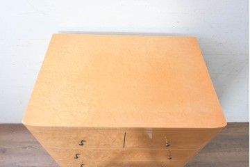 中古　島本家具工芸　バーズアイ　天板が美しく浮き上がって見える5段チェスト　(R-089479)