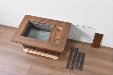 和製アンティーク　欅(ケヤキ)材　力強い木目を楽しめる関西火鉢　(R-089480)