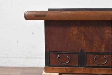 和製アンティーク　欅(ケヤキ)材　力強い木目を楽しめる関西火鉢　(R-089480)