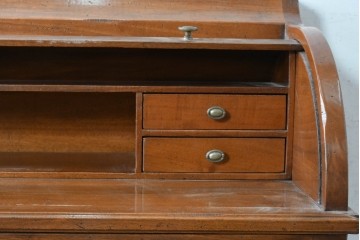 中古　アメリカ高級輸入家具　象嵌入りのシリンダートップライティングビューロー　(R-089482)