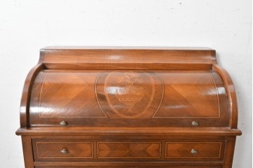 中古　アメリカ高級輸入家具　象嵌入りのシリンダートップライティングビューロー　(R-089482)